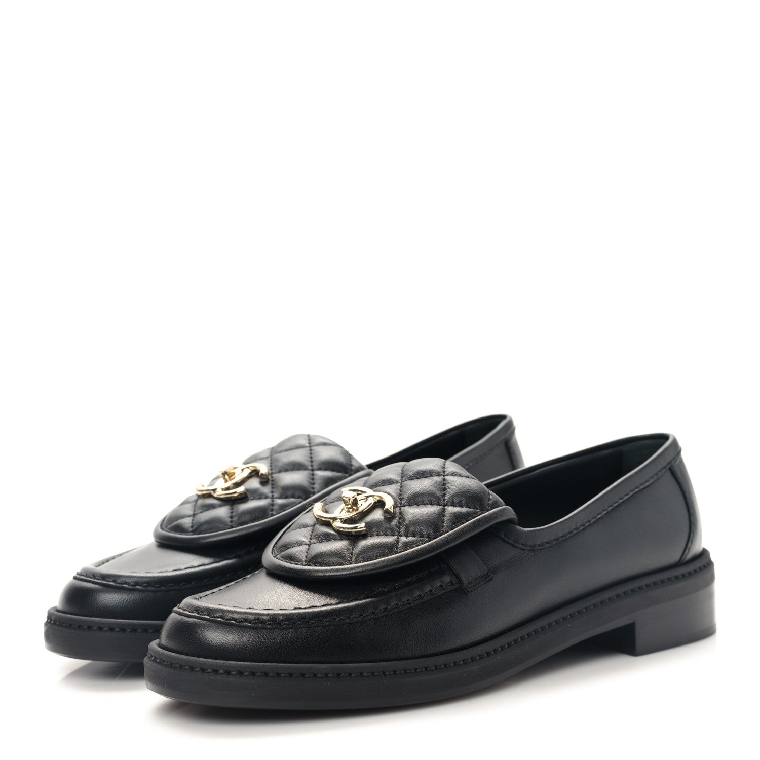 Chanel Lambskin Quilted CC Turnlock Loafers 38.5 Black 3 of 9