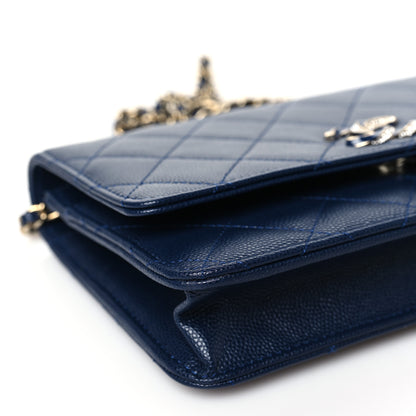 Chanel Caviar Quilted Crystal Enamel CC Wallet On Chain WOC Navy 10 of 12