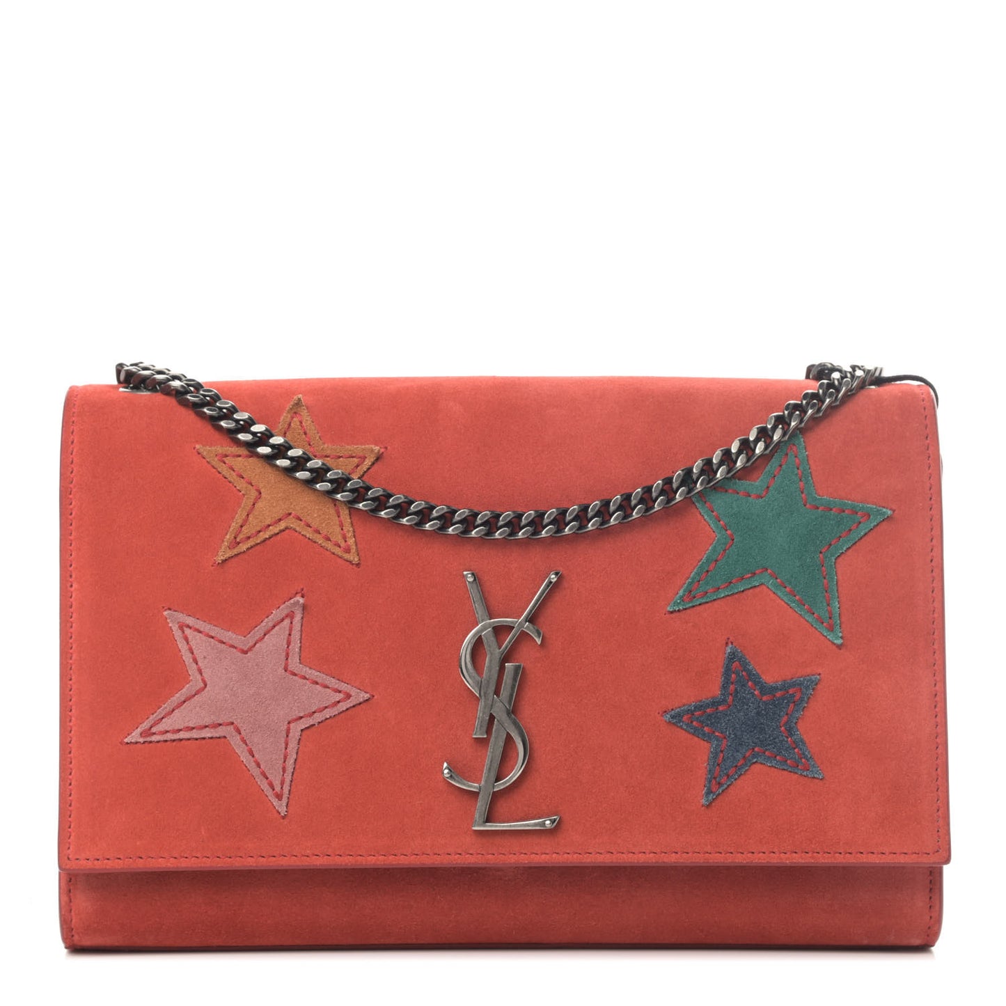 Suede Star Medium Classic Monogram Kate Satchel Red