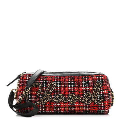 Chanel Tweed Calfskin Signe Bowling Bag Red Black 1 of 11