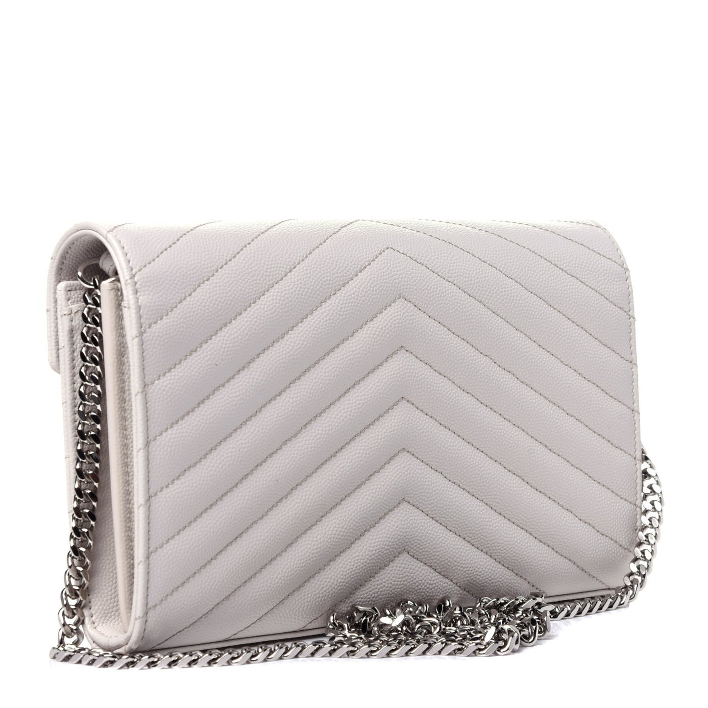 Grain De Poudre Matelasse Chevron Monogram Chain Wallet Cream