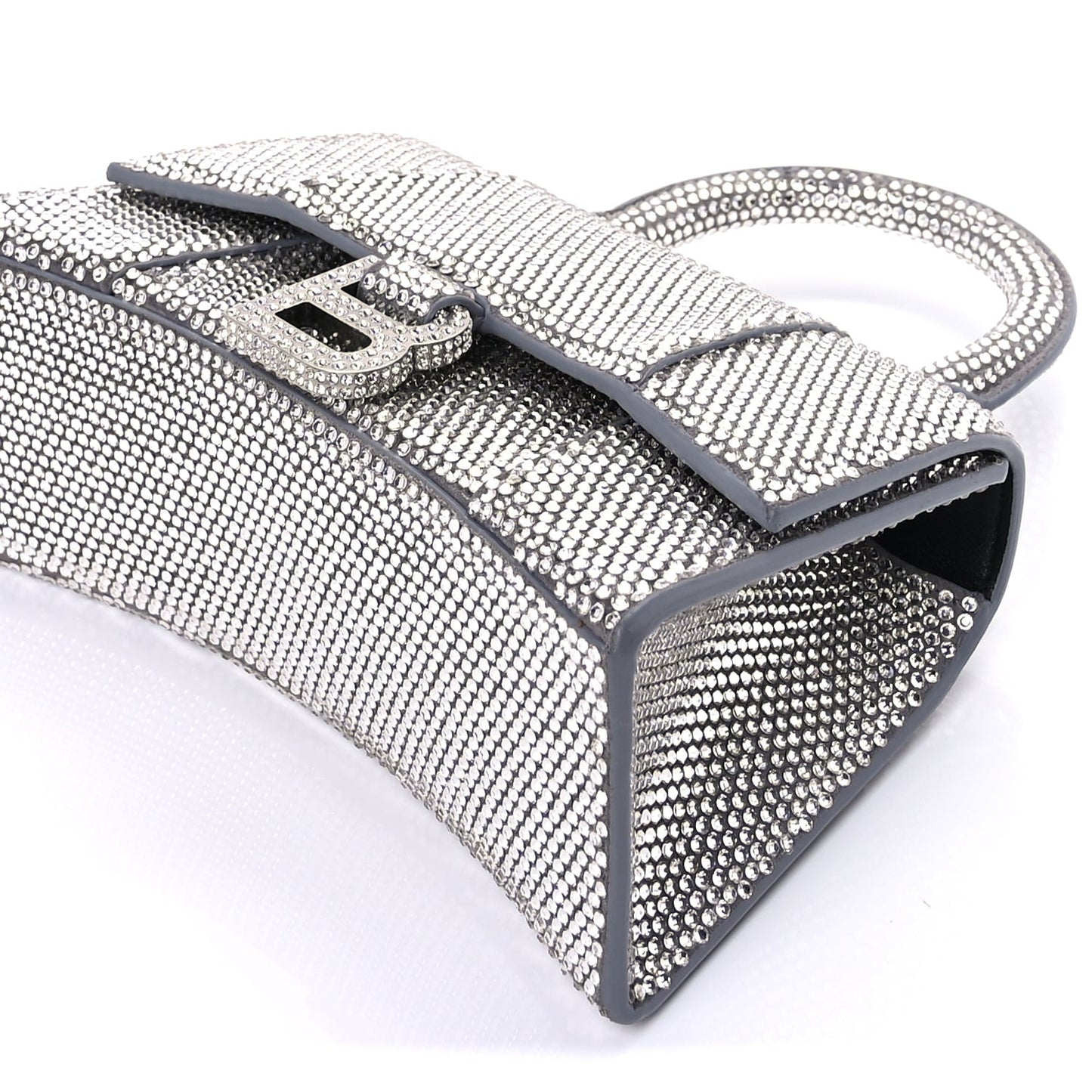 Strass Suede Hourglass Top Handle Bag XS  Smoke Grey Crystal