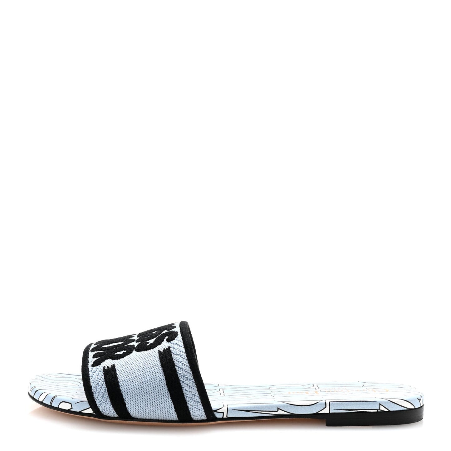 Canvas Miss Dior Embroidered Dway Flat Slide Sandals 37.5 Azure Pale