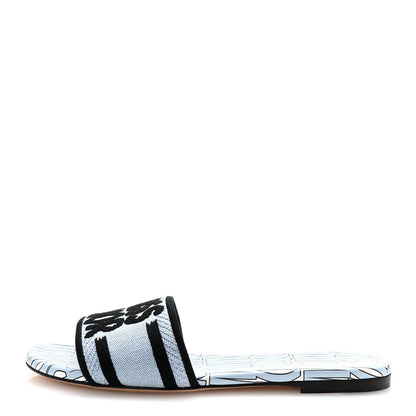 Christian Dior Canvas Miss Dior Embroidered Dway Flat Slide Sandals 37.5 Azure Pale 1 of 7