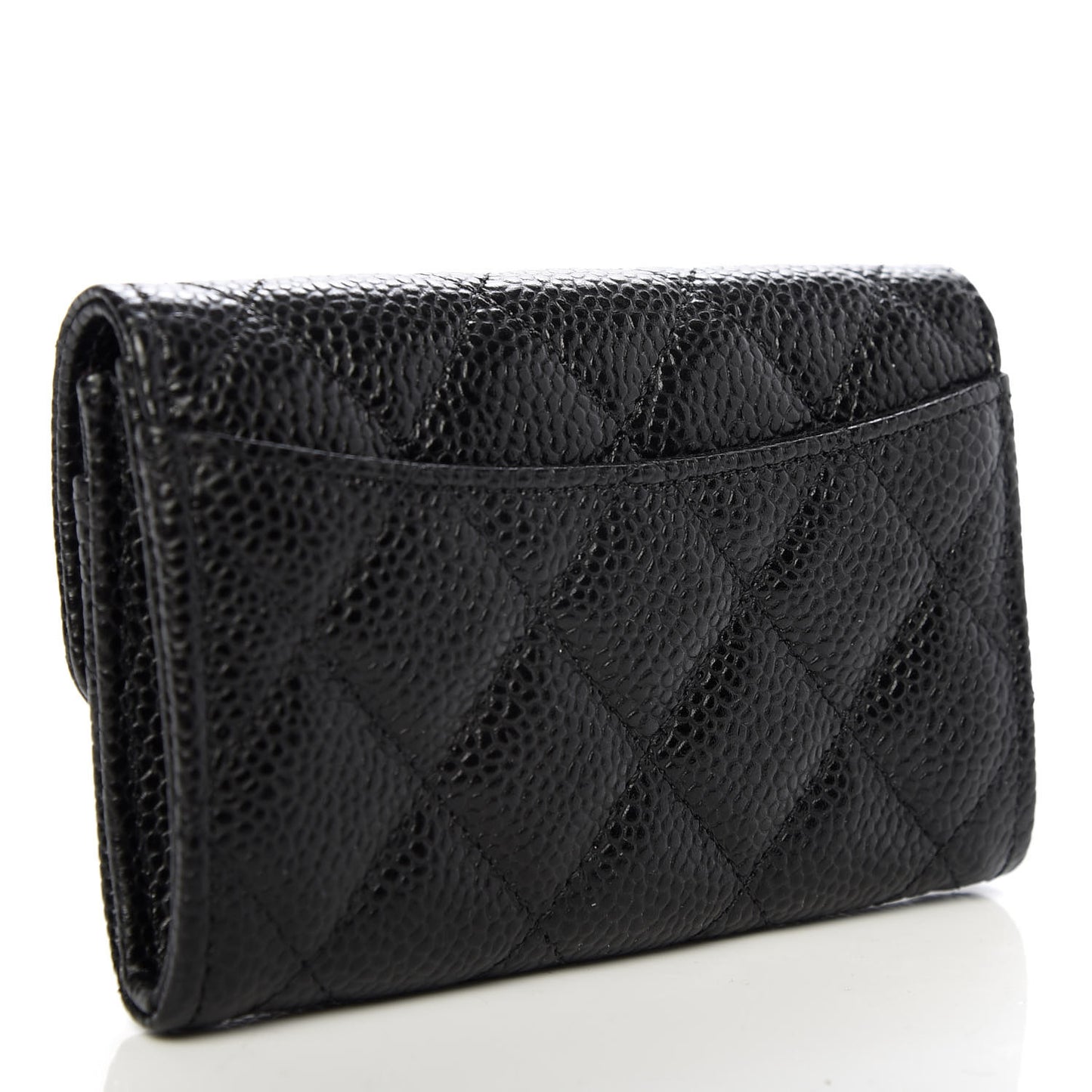 Caviar Quilted Flap Card Holder Wallet Black