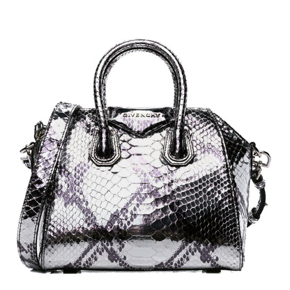 Givenchy Metallic Laminated Python Mini Antigona Silver 1 of 7