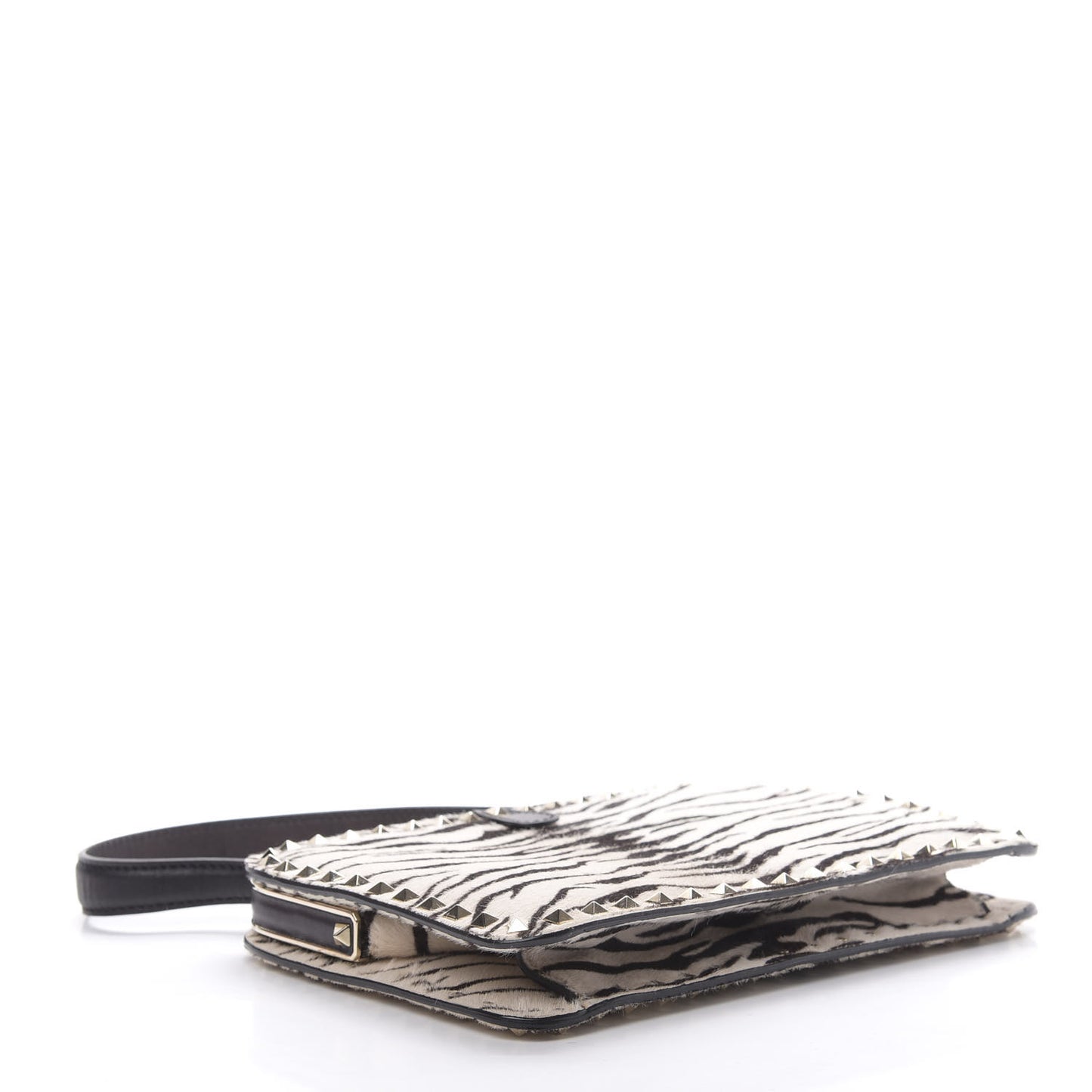 Pony Hair Zebra Rockstud Frame Bag Black Ivory