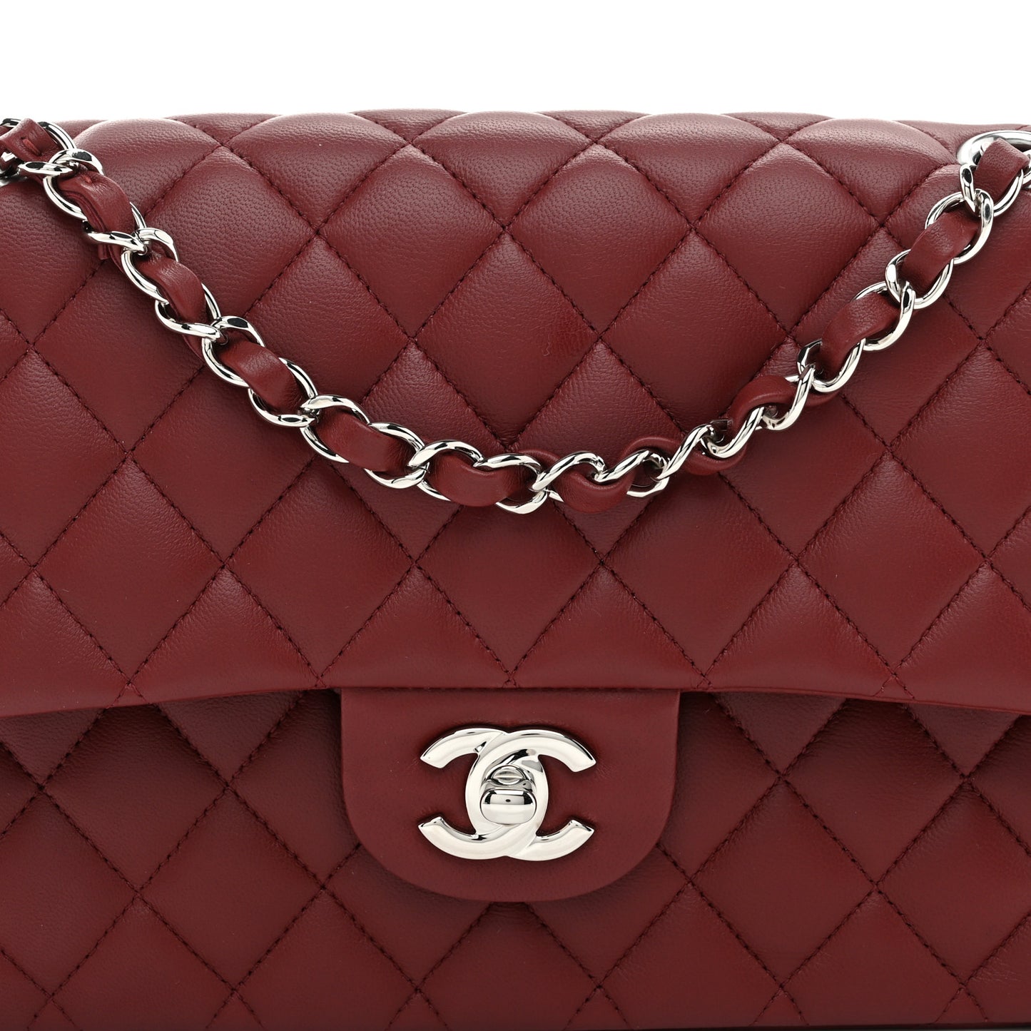 Lambskin Quilted Medium Double Flap Burgundy
