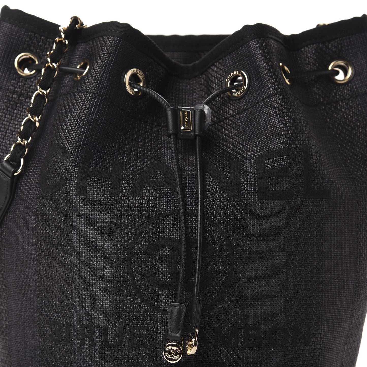 Mixed Fibers Stripe Deauville Drawstring Bag Black