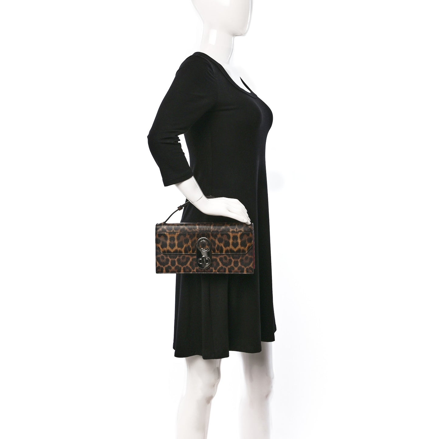 Calfskin Leopard Elisa Baguette Brown