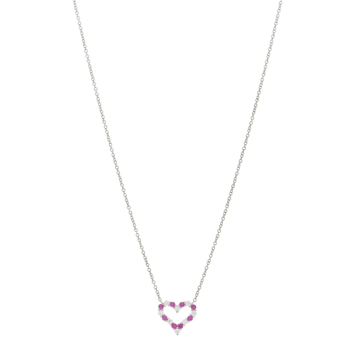 Platinum Diamond Pink Sapphire Mini Heart Pendant Necklace