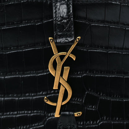 Saint Laurent Calfskin Crocodile Embossed Le 5 A 7 Hobo Black 6 of 8