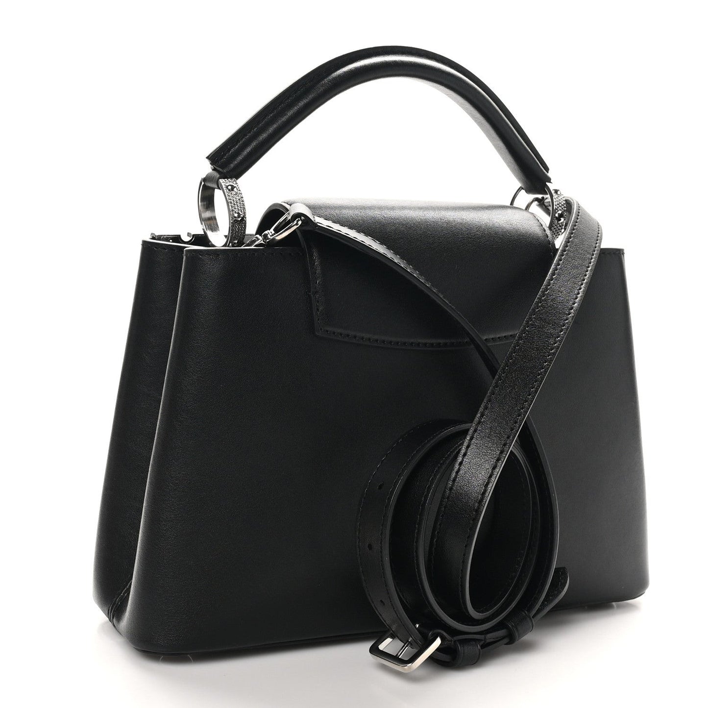 Smooth Calfskin Crystal Flowers Capucines BB Black