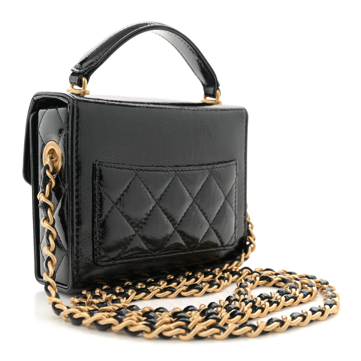 Chanel Shiny Lambskin Quilted Top Handle Card Holder On Chain Black 4 of 11