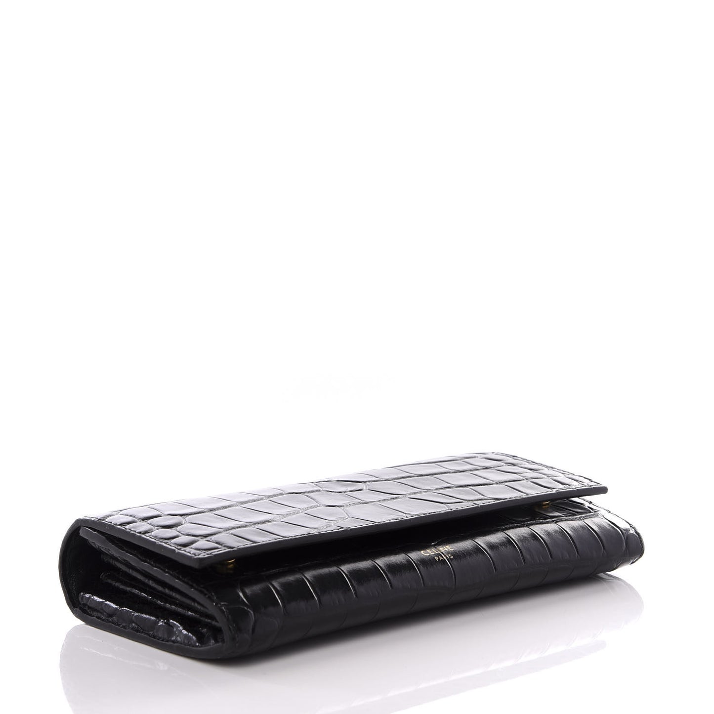Crocodile Embossed Calfskin Large Flap Wallet Black