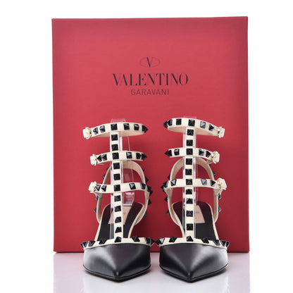 Valentino Garavani Nappa Rockstud Ankle Strap Low Heel Pumps 36 Black Ivory 8 of 8