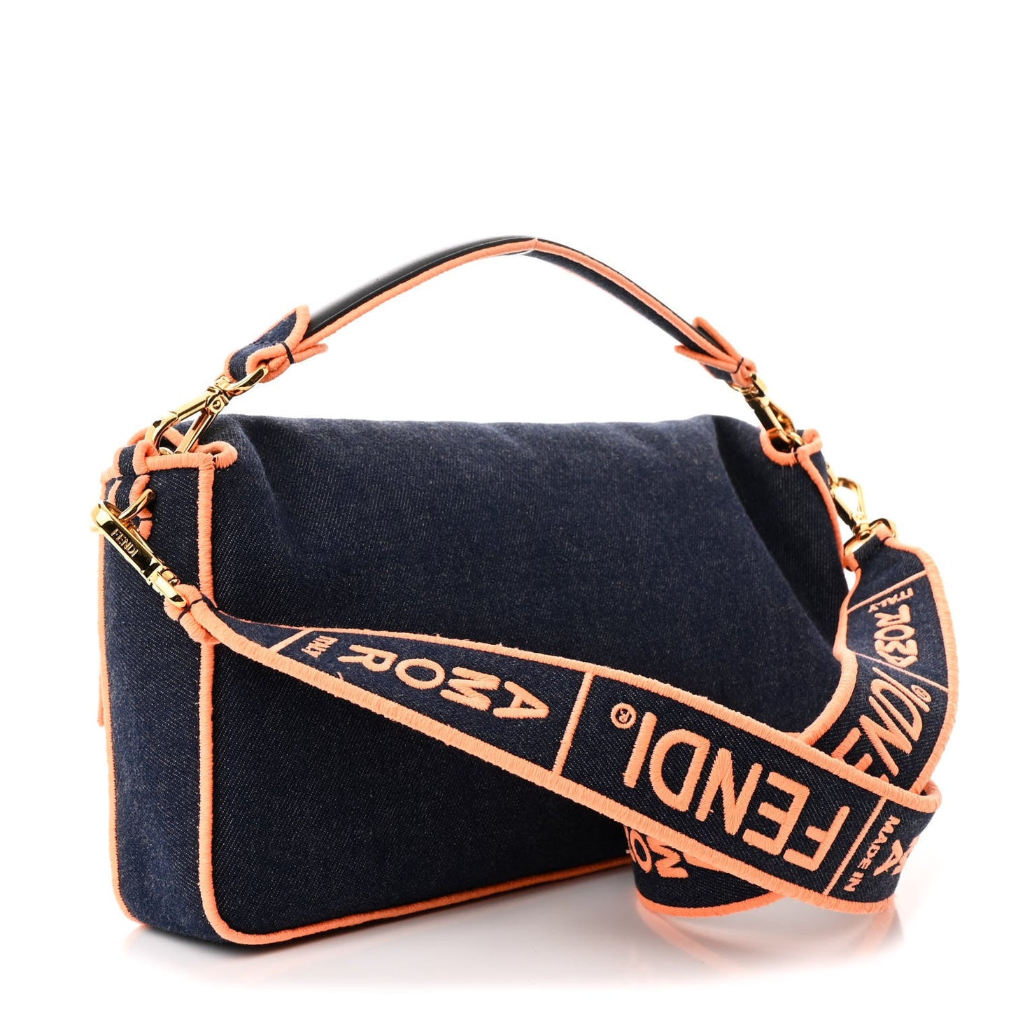 Denim Large Baguette Blue Arancio Fluo