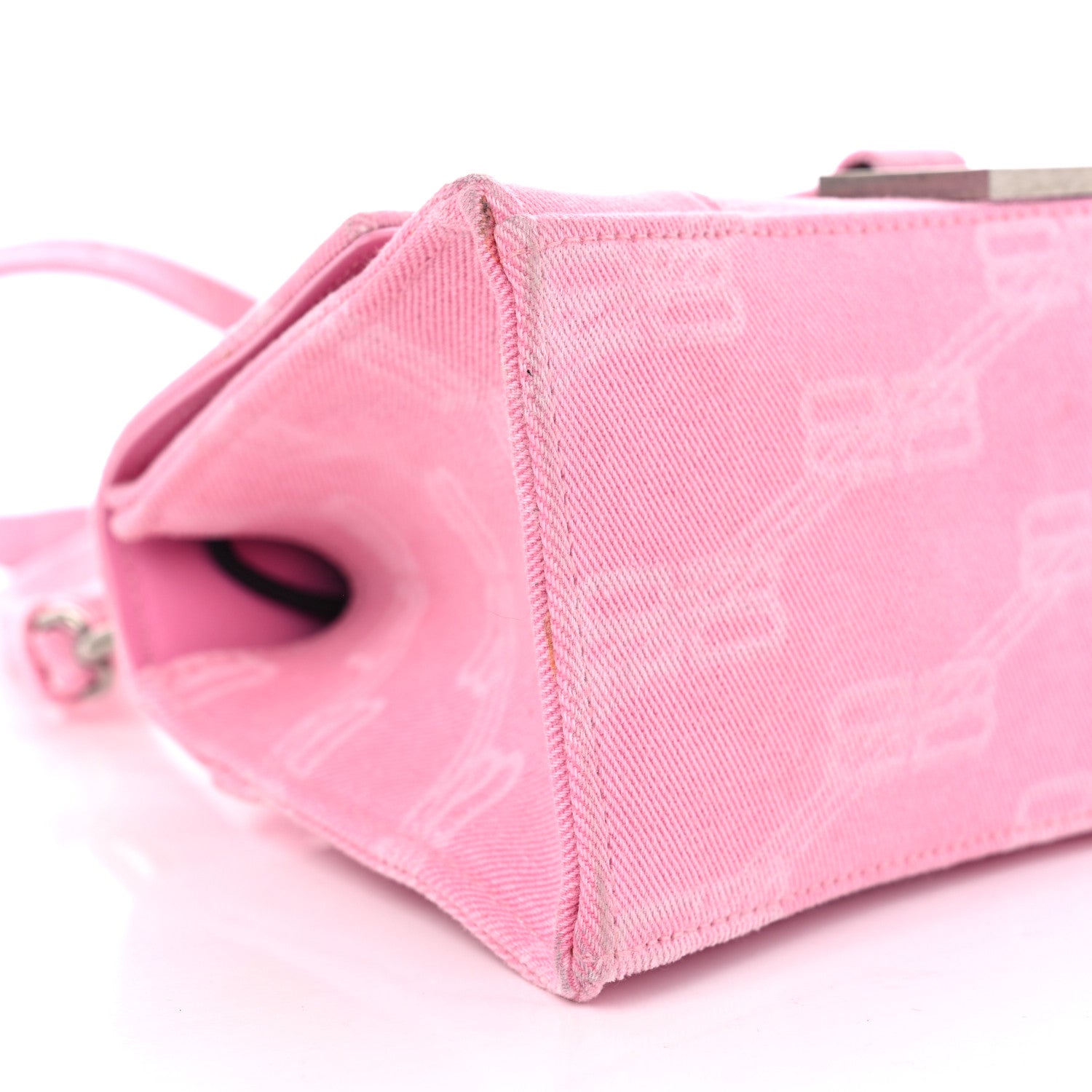 Balenciaga Washed Denim BB Monogram Hourglass Top Handle Bag Small Pink 9 of 10