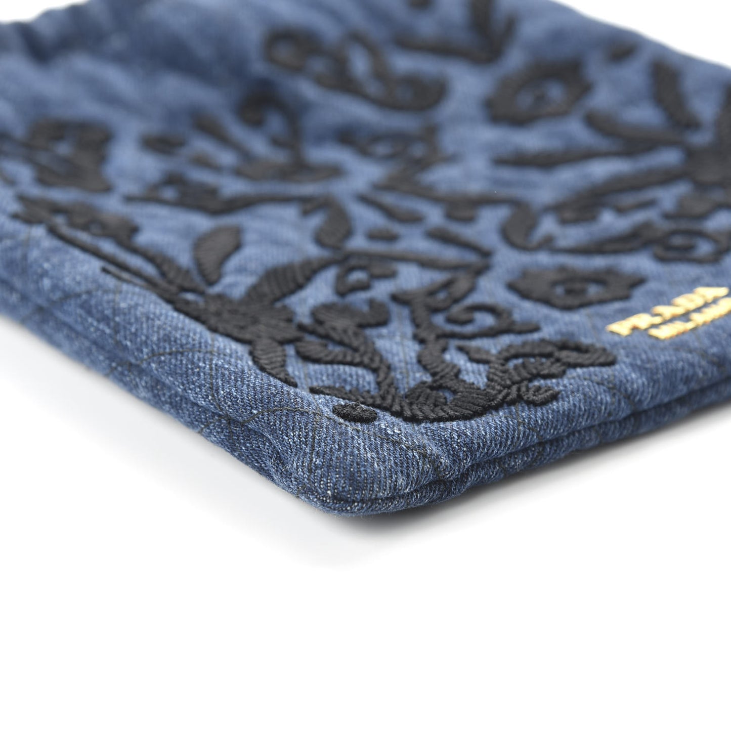 Denim Impuntura Drawstring Pouch Blue Black