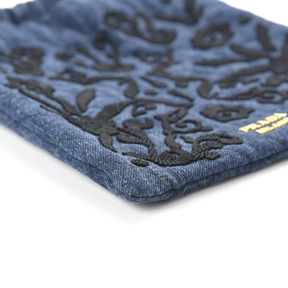 Prada Denim Impuntura Drawstring Pouch Blue Black 6 of 10