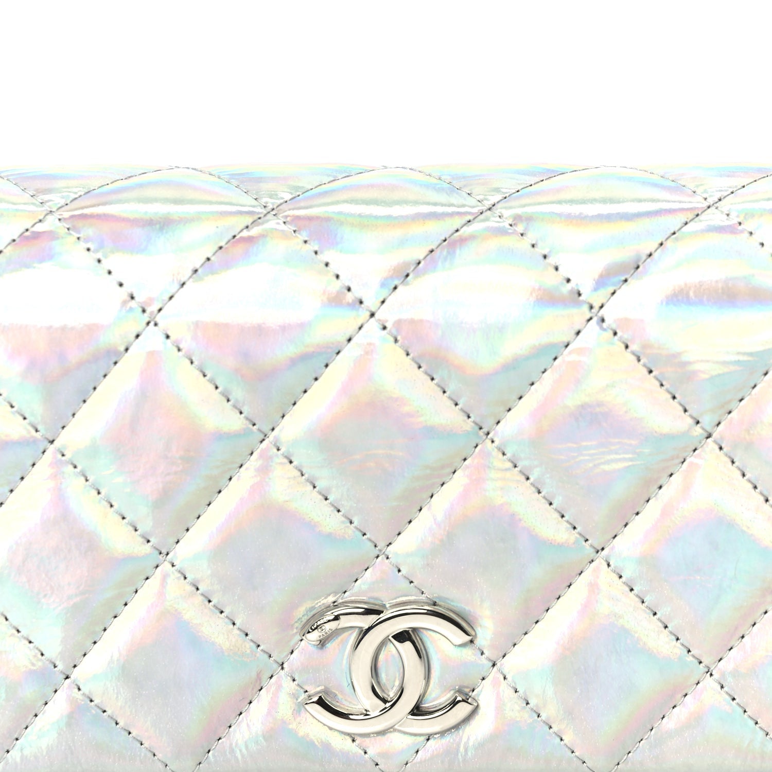Chanel Iridescent Mirror Goatskin Quilted Clutch With Chain  Silver 7 of 9