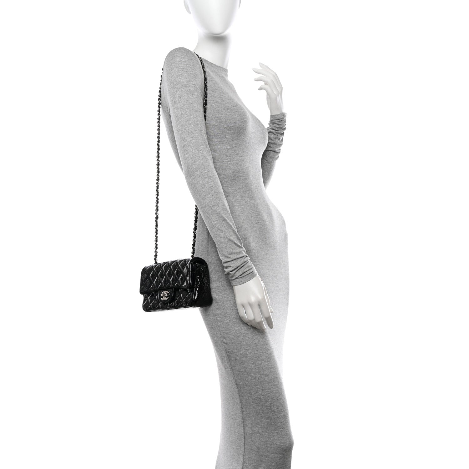 Chanel Patent Calfskin Quilted Mini Rectangular Flap Black 2 of 9