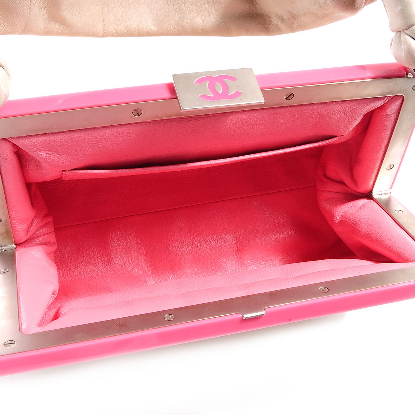 Lambskin Chocolate Bar Quilted Frame Bag White Pink