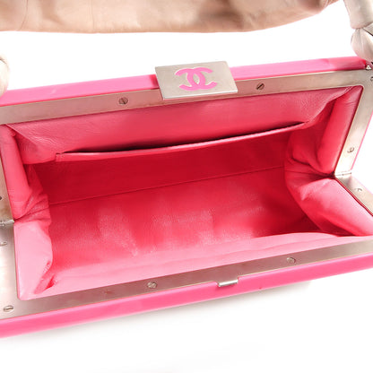 Chanel Lambskin Chocolate Bar Quilted Frame Bag White Pink 5 of 7