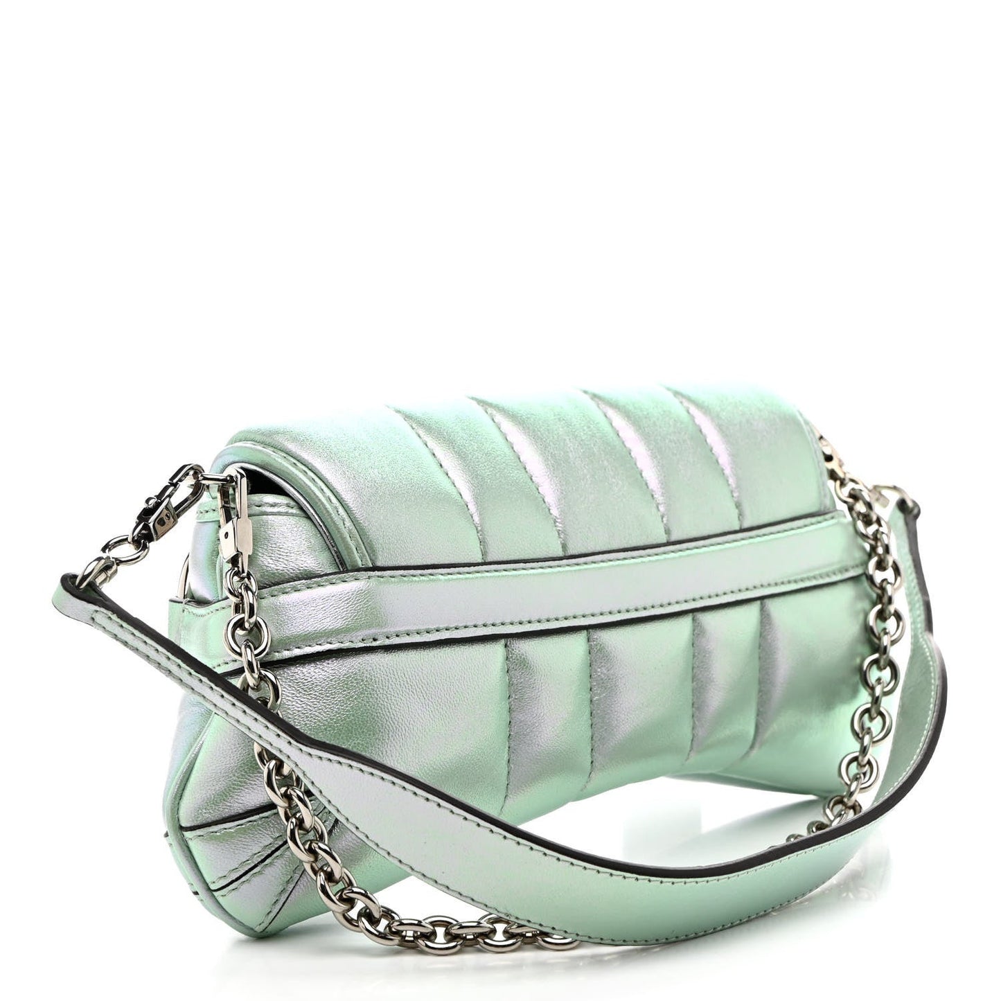 Iridescent Nappa Vertical Matelasse Medium Maxi Horsebit Chain Shoulder Bag Iridescent Salvy Green