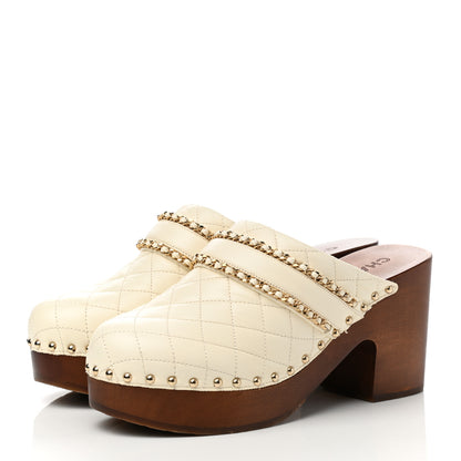Chanel Lambskin Quilted Chain Clog Mules 39 Ivory 3 of 12