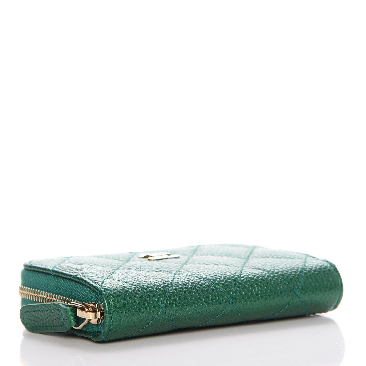 Chanel Metallic Caviar Quilted Zip Coin Purse Green 4 of 8