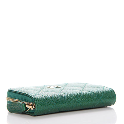 Chanel Metallic Caviar Quilted Zip Coin Purse Green 4 of 8