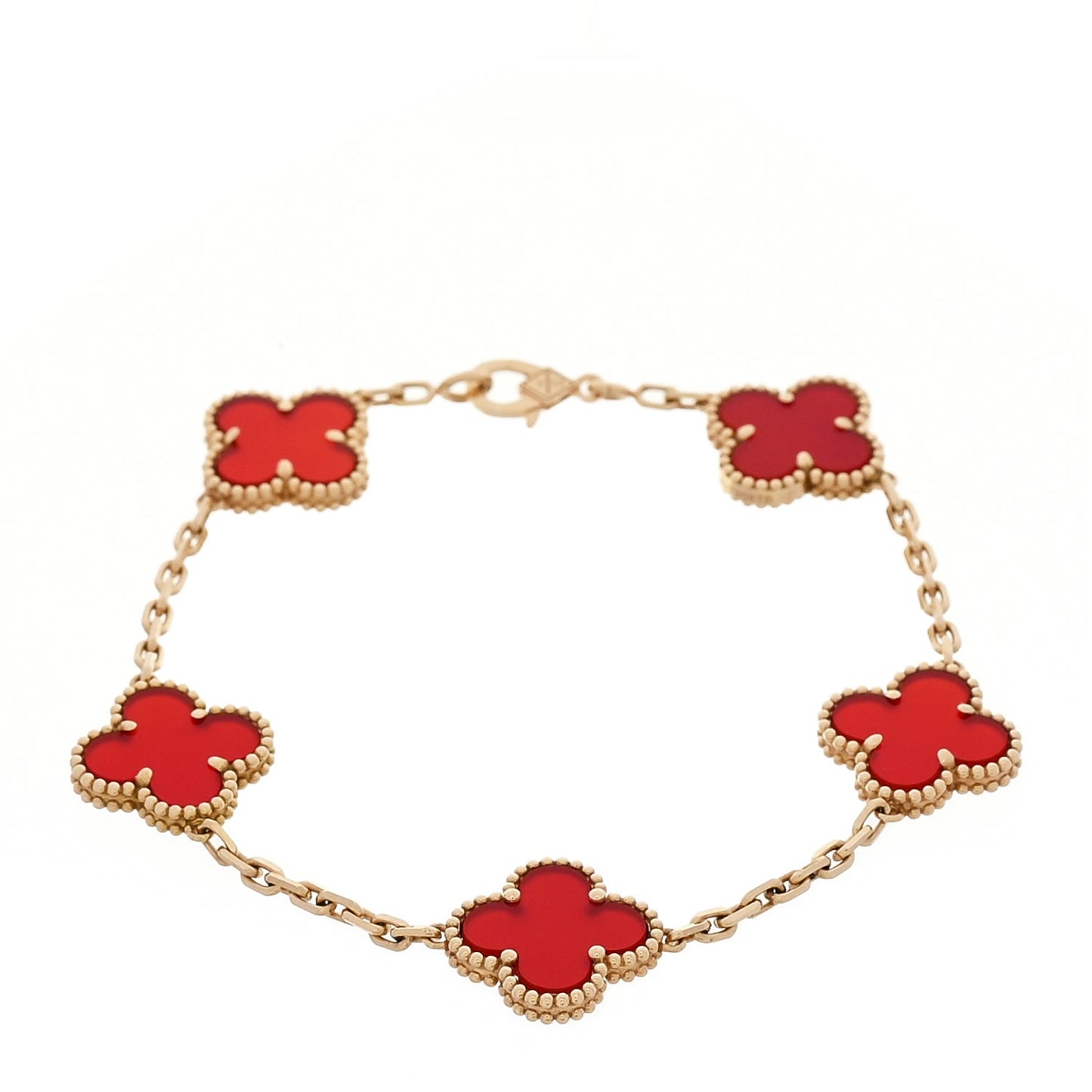18K Yellow Gold Carnelian 5 Motifs Vintage Alhambra Bracelet