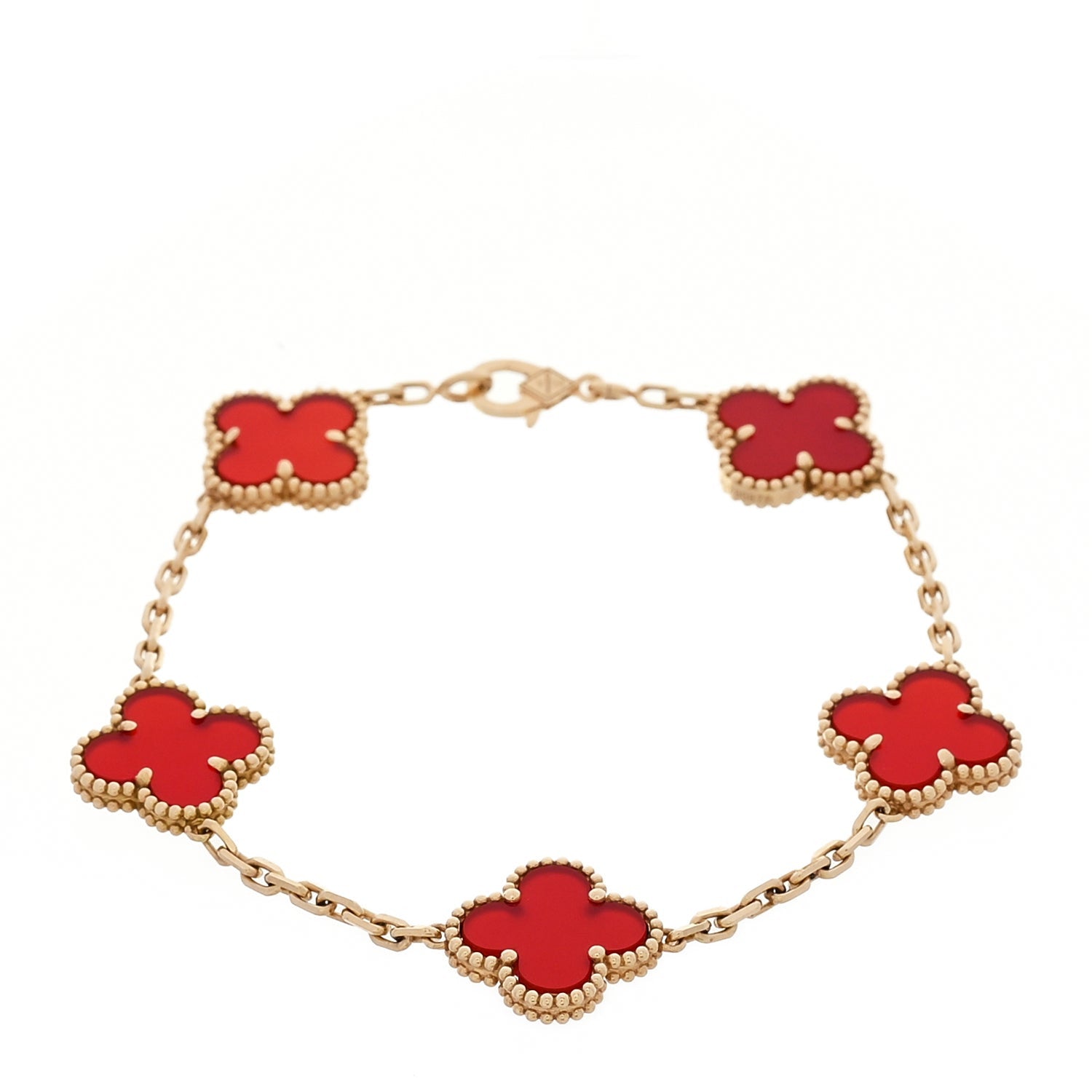 Van Cleef & Arpels 18K Yellow Gold Carnelian 5 Motifs Vintage Alhambra Bracelet 1 of 4