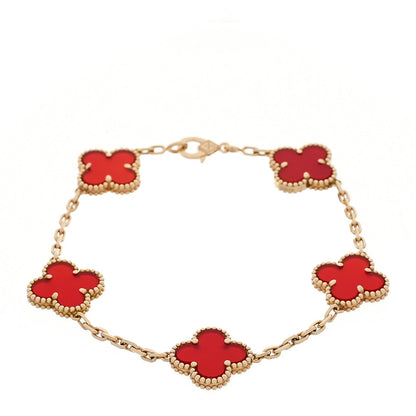 Van Cleef & Arpels 18K Yellow Gold Carnelian 5 Motifs Vintage Alhambra Bracelet 1 of 4