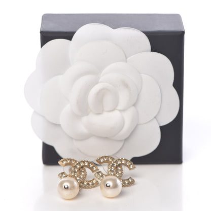 Chanel Crystal Pearl CC Drop Earrings Gold 5 of 5