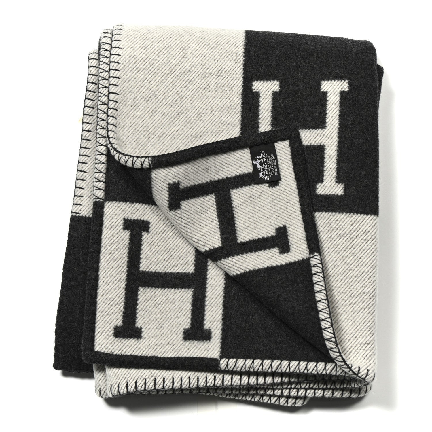 Hermes Wool Cashmere Avalon Blanket Ecru Gris Fonce 2 of 3