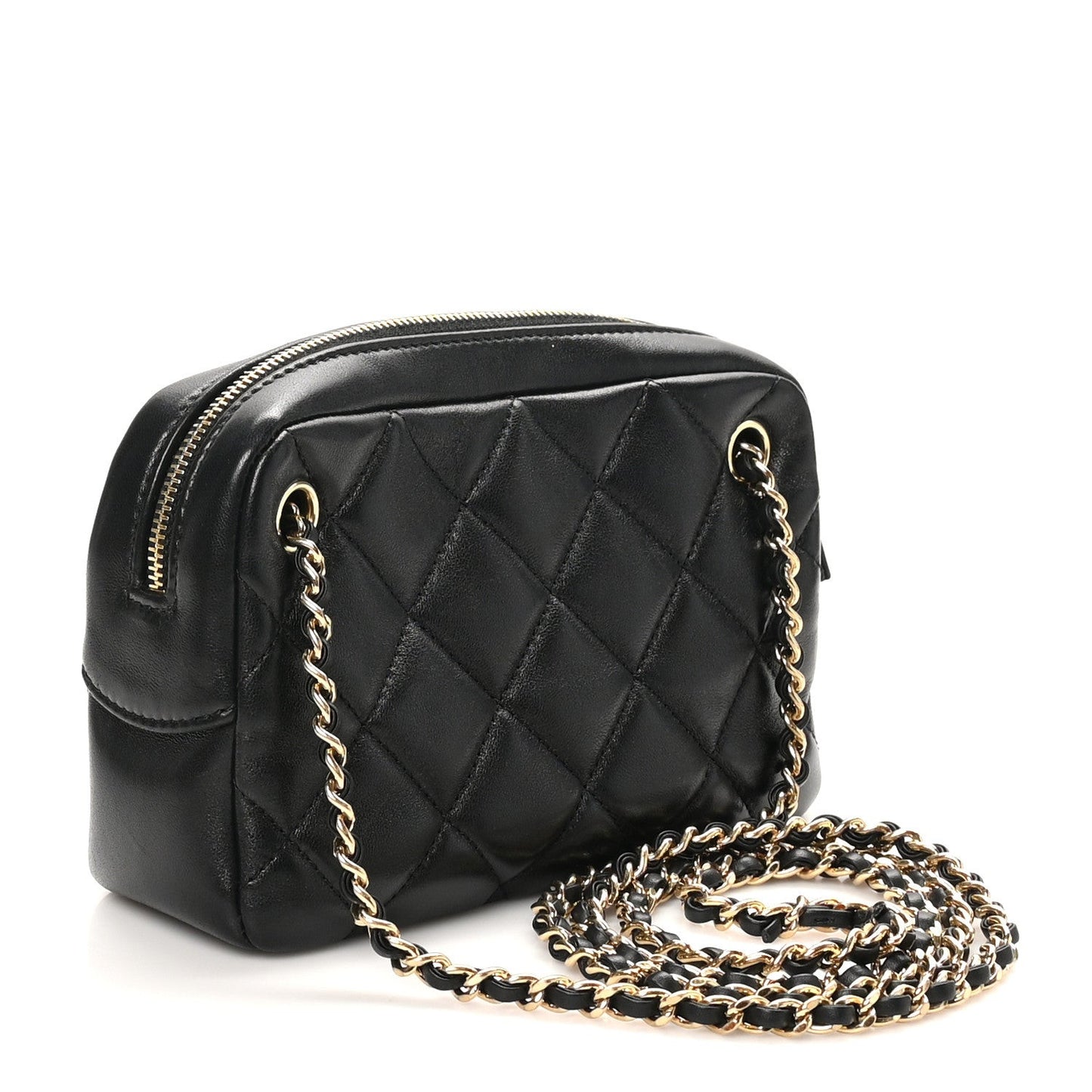 Shiny Lambskin Quilted Mini Camera Case Black