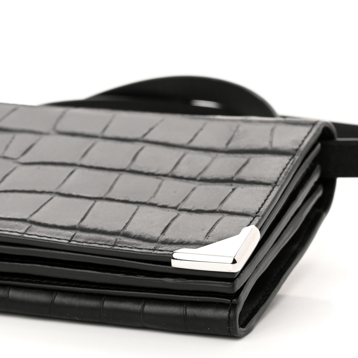 Alexander Wang Crocodile Embossed Calfskin Shoulder Bag Black Silver Hardware 9 of 9