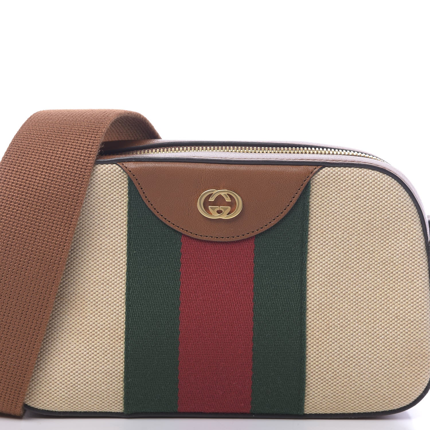 Gucci Vintage Canvas Web Shoulder Bag Sand Cuir 10 of 10