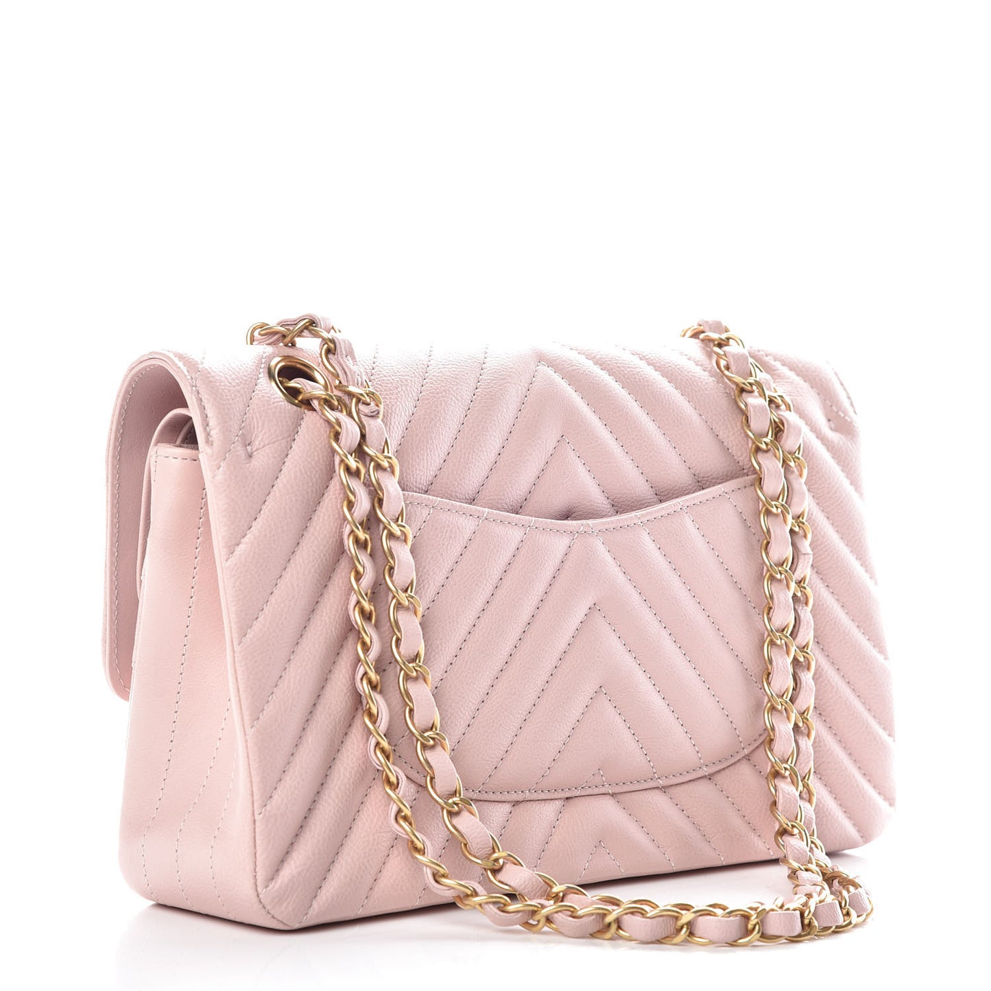 Caviar Chevron Quilted Medium Double Flap Light Pink