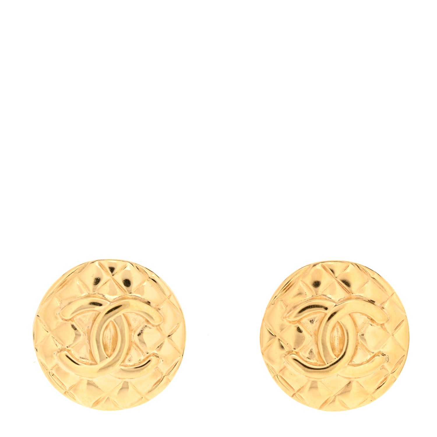 Chanel Metal Quilted CC Earrings Gold 1 of 4