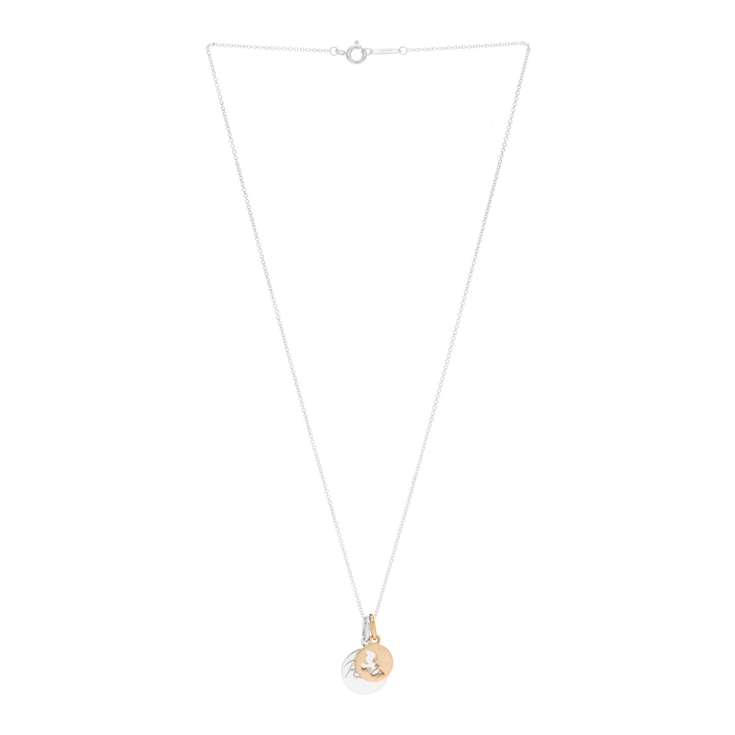 Sterling Silver 18K Yellow Gold Paloma Picasso Peace Dove Double Pendant Necklace