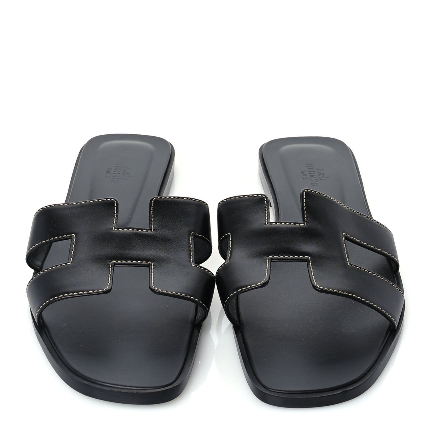 Hermes Box Calfskin Oran Sandals 41 Black 3 of 7