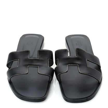 Hermes Box Calfskin Oran Sandals 41 Black 3 of 7
