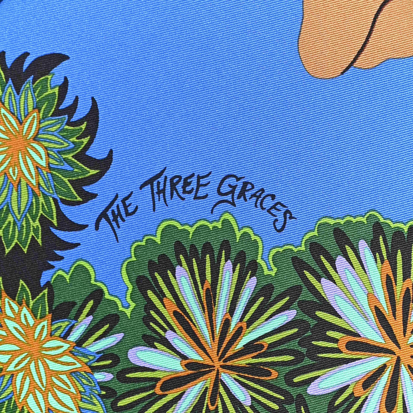 Silk The Three Graces Scarf 90 Bleu Vif Marron Vert