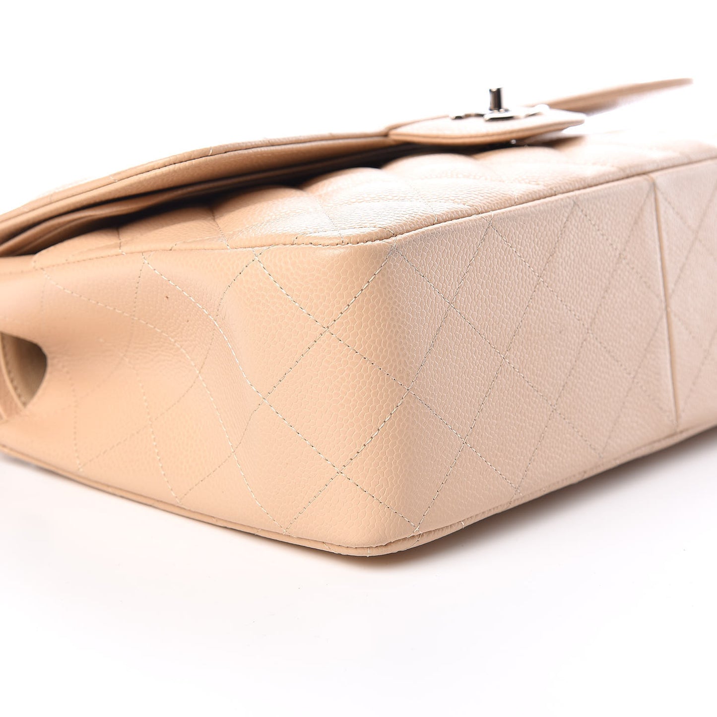 Caviar Quilted Jumbo Double Flap Light Beige