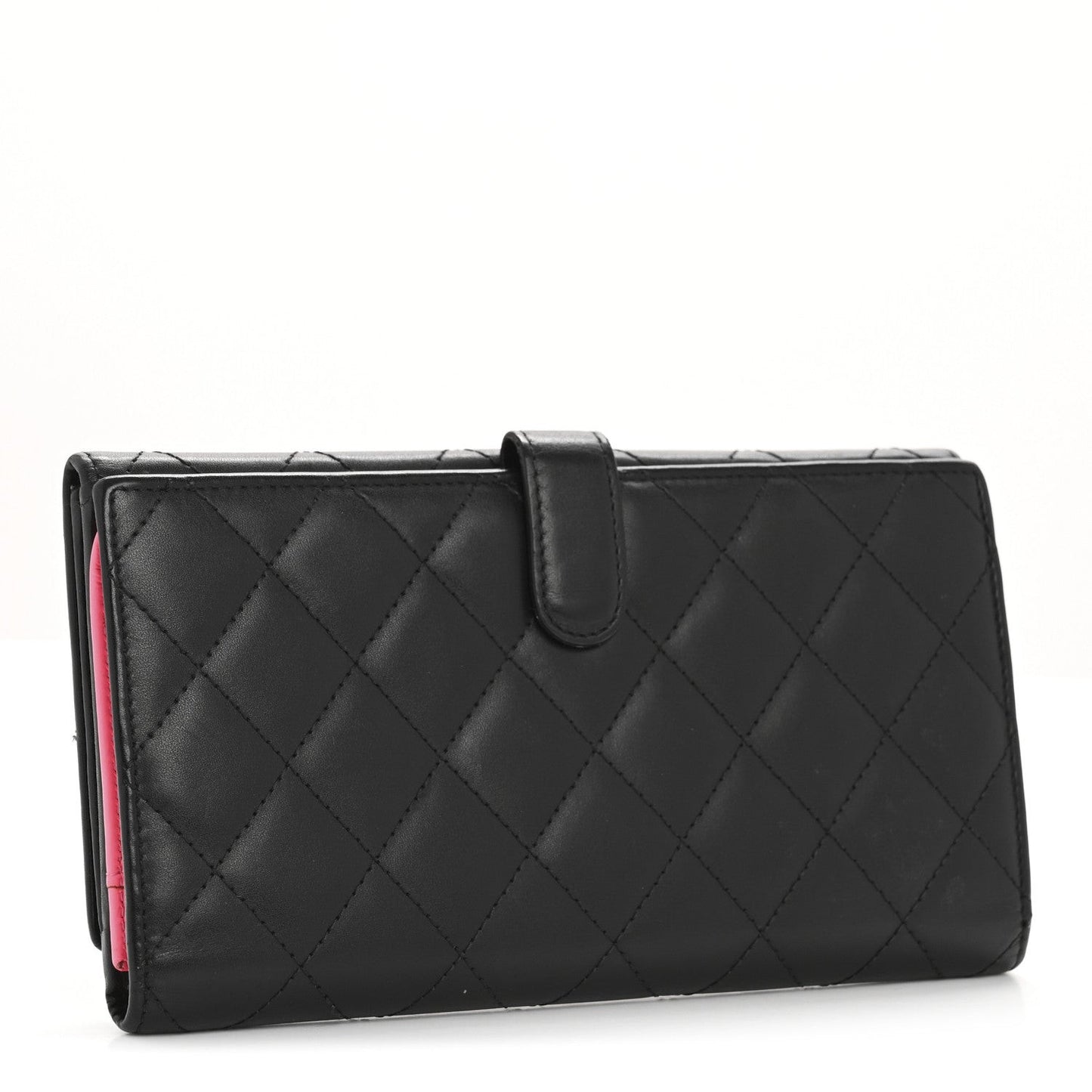 Calfskin Quilted Cambon Long Double Wallet Black