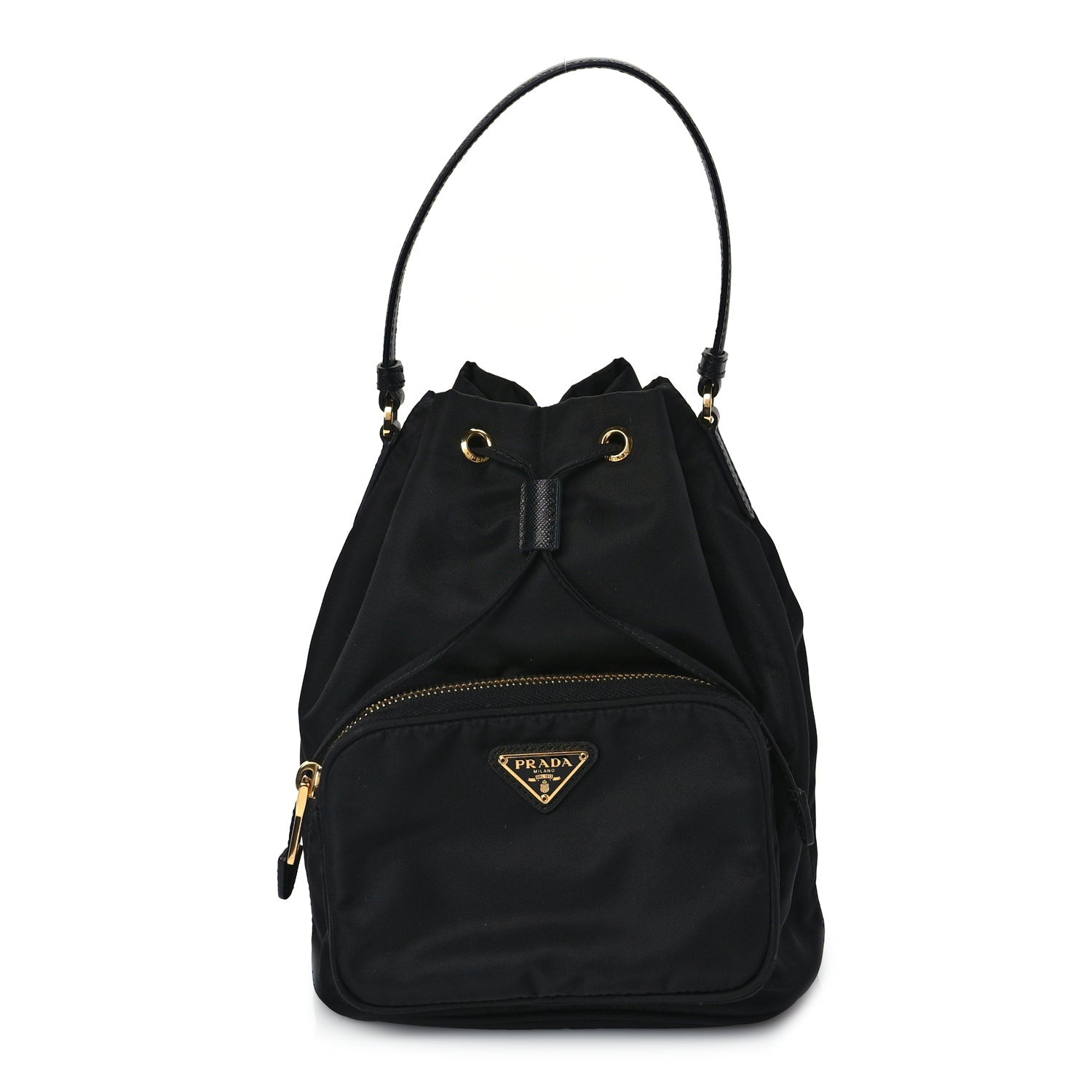 Prada Saffiano Tessuto Nylon Mini Bucket Crossbody Bag Black 1 of 14