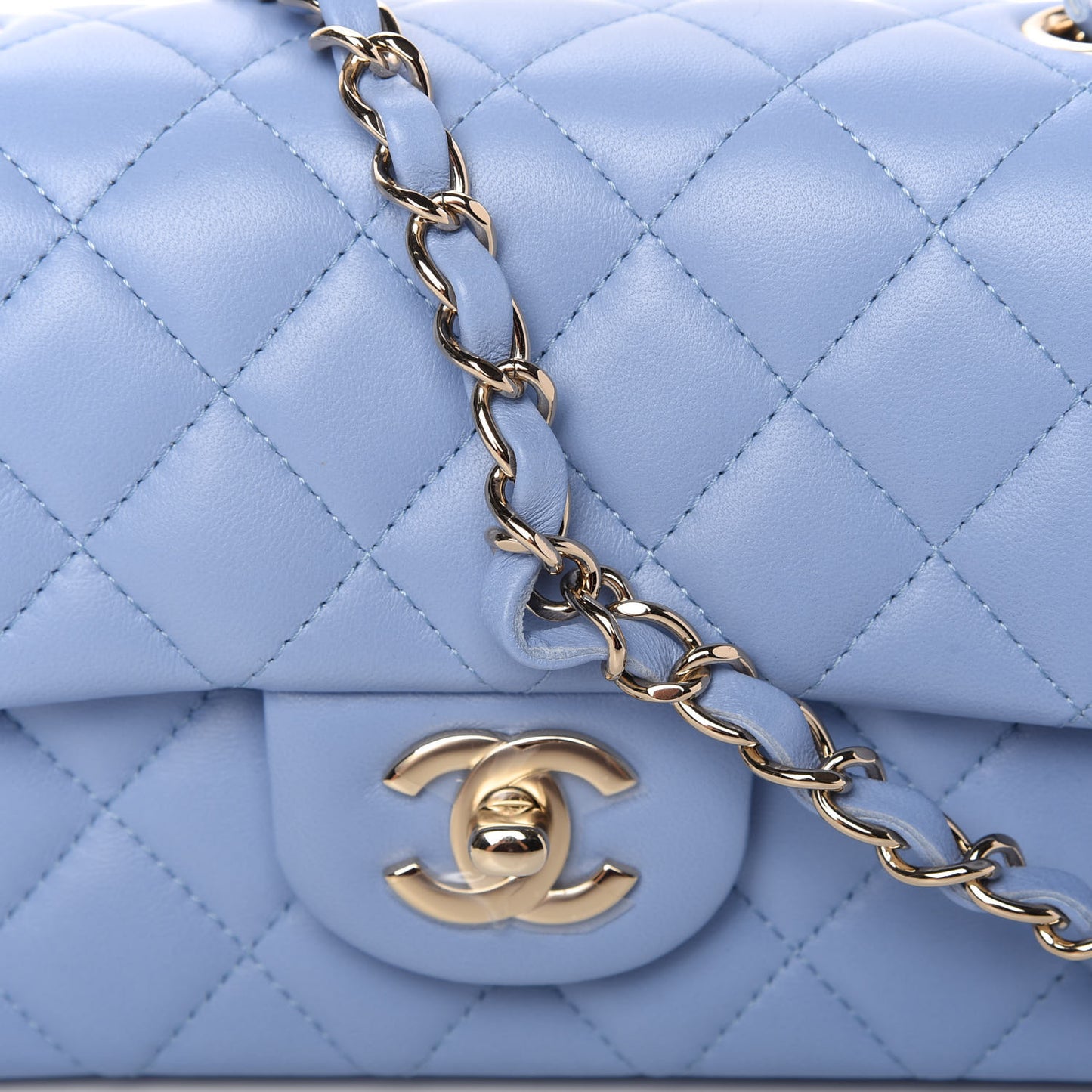 Lambskin Quilted Mini Rectangular Flap Light Blue